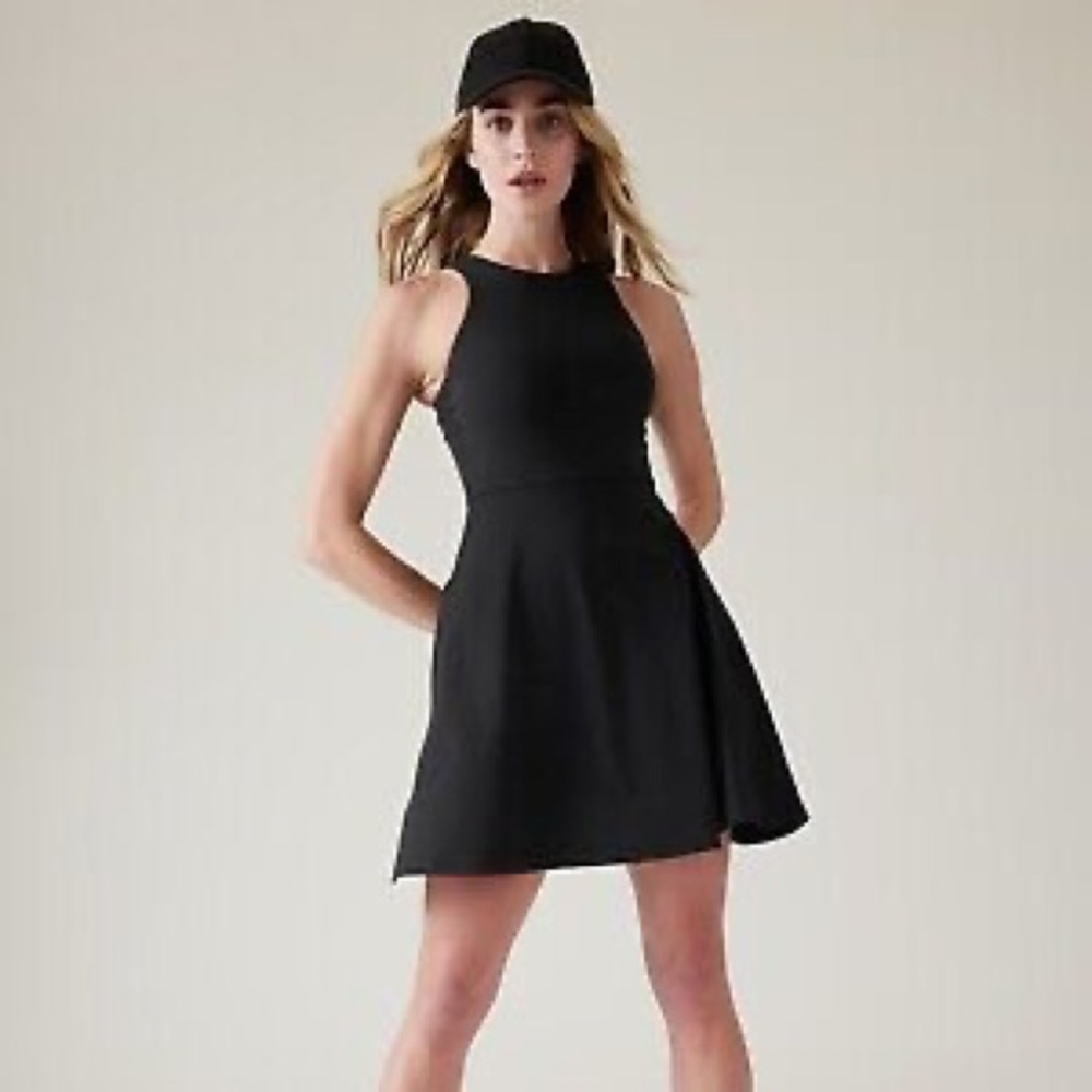 Athleta Conscious Dress Black Small Petite MP Pockets Flare